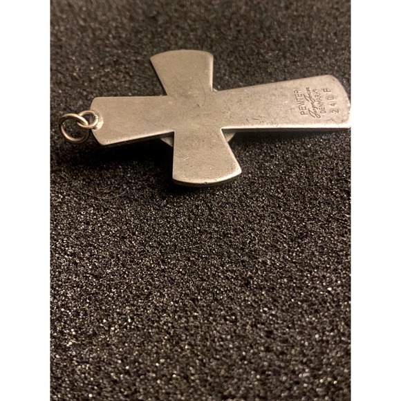 Vintage jorgen Jensen Cross Pendant Denmark Pewter Cross w/Turquoise stone - Picture 8 of 8